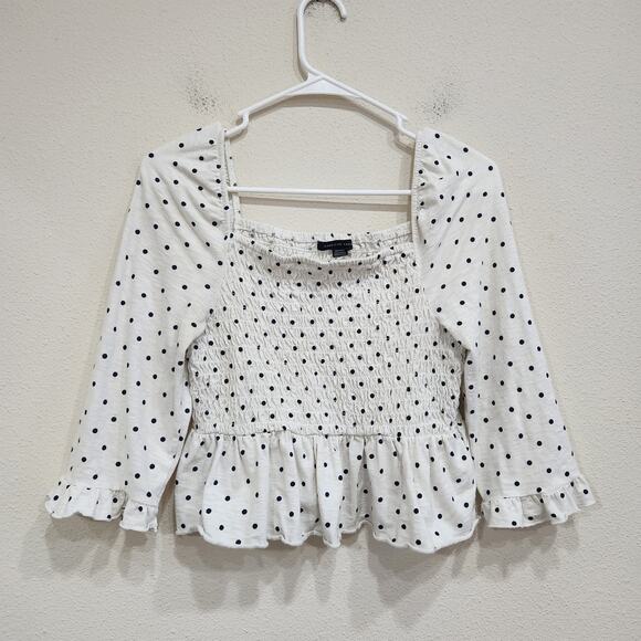 America Eagle Polka Dot Ruffle Hem Peplum Crop Blouse Black White Size Medium - Picture 7 of 10